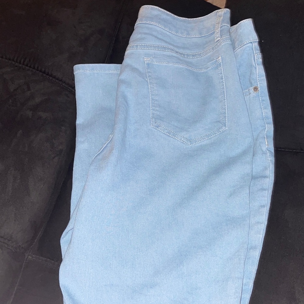 light blue stretchy jeans